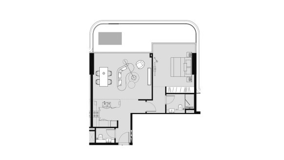 Apartment floor plan, 1 bedroom in Sunset Bay 4 No. 11007 (2D)