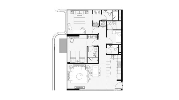 Apartment floor plan, 2 bedrooms in Sunset Bay 4 No. 11011 (2D)